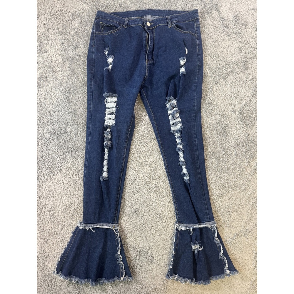 Unbranded Womens Distressed Flare Jeans XXL Dark Wash Ripped Bell Bottoms